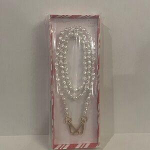 A New Day White Pearl Necklace with Gold Clasp—cell phone holder